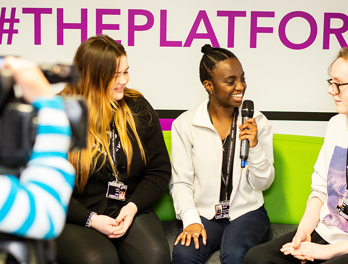 Students working in the Platform